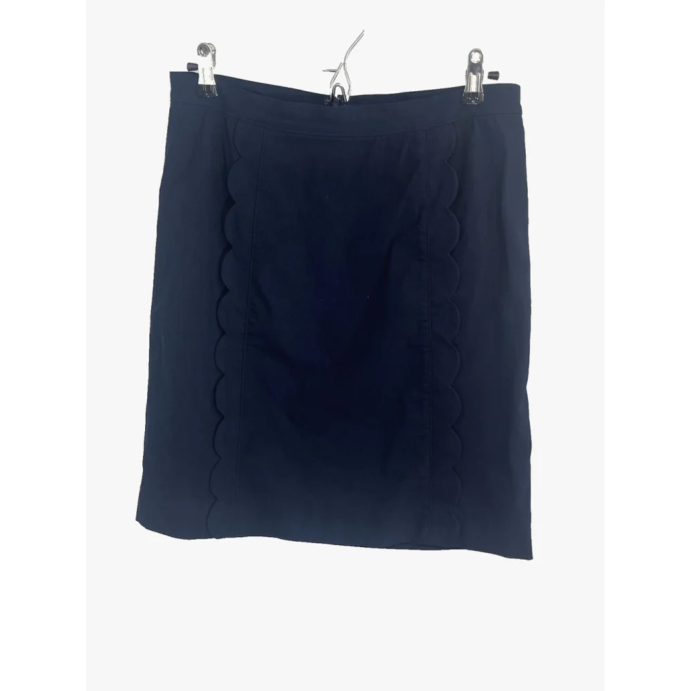 J. McLaughlin Skirt‎ Womens 6 Navy Blue Scallop Hem Cotton Blend Classic Career